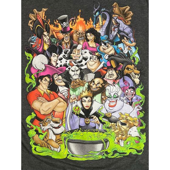 Disney Villains Graphic T-Shirt Size Large - Charcoal Tee with Iconic Villains - Picture 3 of 8